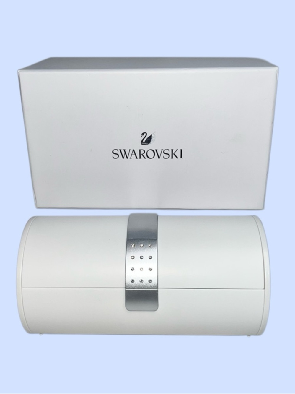 Swarovski Watch Holder Case White Leather Swarovski‎ Crystals IOB